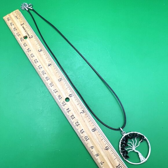 Tree Life Necklace Black tourmaline Crystal Chip Pendant Bohemian Hippie Jewelry - Picture 4 of 8